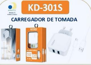 CARREGADOR COM CABO V8 2.4A / 12W KD-301S