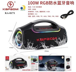 Caixa de Som Bluetooth RGB à Prova d'Agua de 100W 275*115*146mm Cód: KA-8171