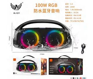 Caixa de som . Potência: 100W Prova à água Capacidade da bateria: 2000mAh com RGB ALG51
