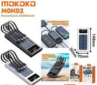 Powerbank 20000mah solar cabo v8/light/tipo c /ds5v MOK02