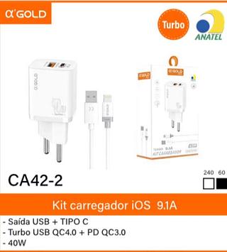 Carregador IPHONE 9.1A turbo USB 40W CA42-2