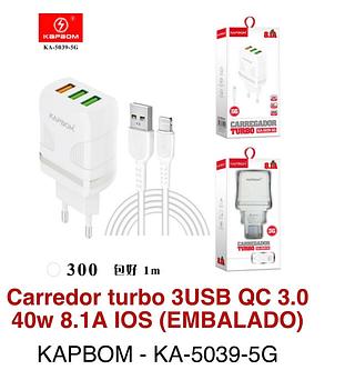 Carregador iphone turbo 3USB QC 3.0 40w 8.1A IOS