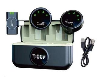 Microfone Sem Fio Profissional tipo c com 2microfone com digital Com Estojo Magnético Recarregável Botão Redondo