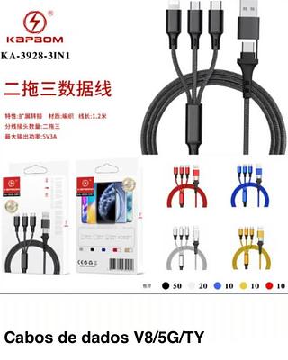 Cabo de dados v8/iPhone/tipo c 3IN1 com adaptador USB KA3928