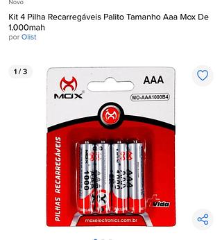 Pilha Recarregáveis Palito Tamanho Aaa Mox