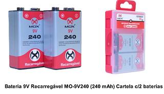 Bateria 9V regarregavel com 2pcs MOX