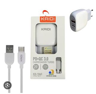 CARREGADOR DE TOMADA TURBO USB + Tipo-C KD106C