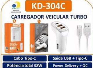 Carregador tipo c veicular turbo 38W 304C
