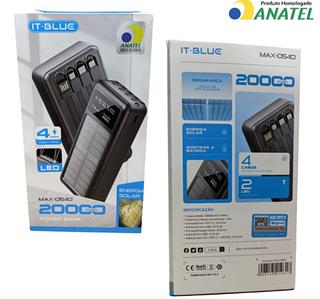 Garregado portátil 20mil MAH 12W energia solar 5V cabo iOS tipo c micro MAX0540