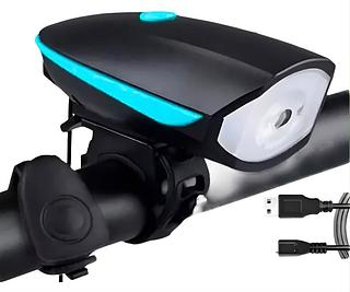 Lanterna Farol Led Bike C/ Buzina Bicicleta Recarregável