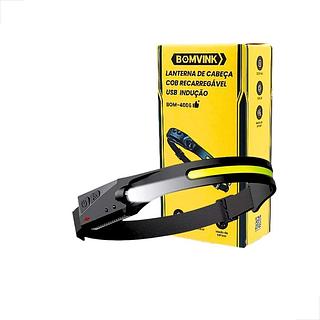 Lanterna de cabeça cob recarregável USB indução BOM-4006