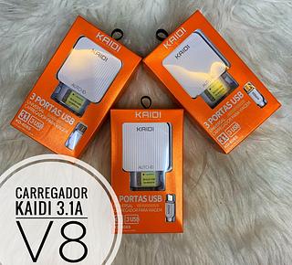 Carregador V8 3.1A 3USB KAIDI com 100pcs