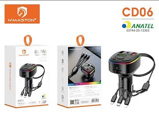 Transmissor Bluetooth Carro Carregador Veicular Cabo 3em1 20W CD06