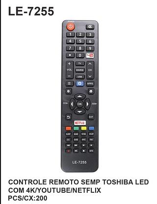 Controle remoto semp Toshiba LED com 4K NeTFLIX/YouTube LE7255