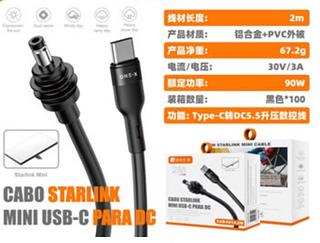 Cabo Starlink Mini Tipo-C para DC Comprimento do cabo: 2M Material do produto: Liga de alumínio Peso líquido: 67.2g Potência nominal: 90W Função do produto: Tipo-C - DC CAB6514 2M