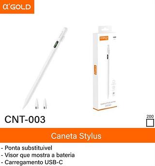 Caneta stylus ponta substituivel visor que mostra e bateira carregamento USB-C CNT003