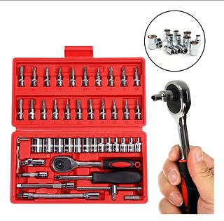 Jogo 46 Ferramentas Chaves Catraca Soquetes Crv Bits 1/4