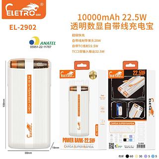 Carregador portátil 10000MAH 22.5W com digital transparente e cabo integrado EL-2902