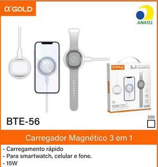 Carregador rápido para smartwatch celular e fone 15W BTE56