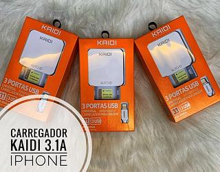 Carregador iPhone 3.1A 3USB kaidi. KD606A Caixa fechado com 100pcs
