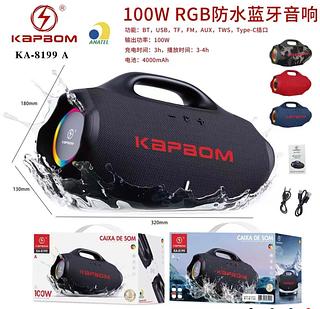 Caixa de som Bluetooth FM 100W Com RGB prova água KA8199A
