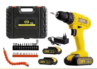 Parafusadeira 36V DZ-01 35N.m 02 Baterias 36v - 10000mAh Soquetes 11-17mm Kit Brocas - Soquetes - Bits - Extensor Carregador 110/220V