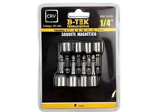 Soquete Adaptador 1/4" BT-450 Kit 8 Peças - 1/4" 6mm - 7mm - 8mm - 9mm - 10mm-11mm - 12mm - 13mm Para usar em Parafusadeiras ou Catraca. Aço Cromo Vanádio