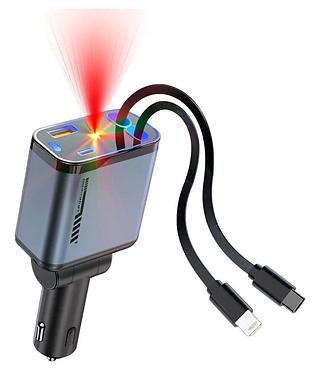 Carregador Veicular Cabo Retrátil Turbo 4 Em 1 TIPO-C IOS Led