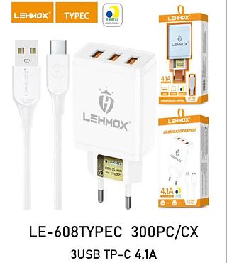 Carregador 4.1A tipo c 3USB LE608