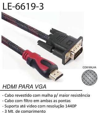 Cabo VGA \HDMI LE-6619 3M