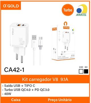 Carregador v8 9.1A turbo USB 40W CA42-1