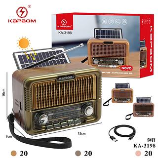 Rádio AM/FM USB Bluetooth corregamento solar KA-3198