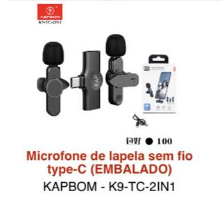 Microfone lapela sem fio tipo c com 2microfone k9