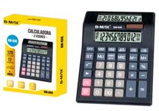 Calculadora • 21*15*3.5cm • Visor Duplo • 12 Digitos • Funciona a ENERGIA SOLAR ou Pilha (Não inclusa) BMK08