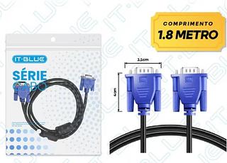 CABO VGA - Conectores com filtro nas extremidades - Comprimento de 1,8 metros - Terminação: HD15 macho nas duas pontas LE12