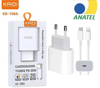 Carregador iPhone 12 3A 20W cabo tipo c/iPhone Kaidi KD-108A