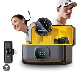 Microfone Sem Fio Profissional iphone com 2microfone com digital Com Estojo Magnético Recarregável Botão Redondo