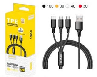 Cabo USB 4 em 1 • 4 em 1 (USB A - Micro USB/USB-C x2) • Voltagem: 2.4A •Comprimento:1.2M BM8655