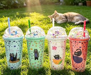 Copo Parede Dupla Glitter Canudo Acrílico Personalizado 450ML QW27