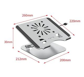 Base Notebook Suporte Macbook Metálico Giratório 360° P/mesa c/ventilador 26x30x21CM Base;21x20CM HXZJ61